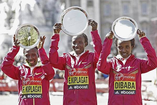 Sprint finish: Edna Kiplagat saw off her namesake, Florence, along The Mall last time around | Image: Virgin London Marathon