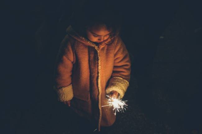 Girl with a sparkler in her hand