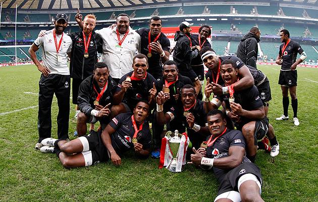 Party time: The Fijians celebrate their 2014-15 series success in London back in May | Image: World Rugby / Martin Seras Lima